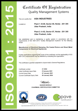 ASA Industries Quality Certificate 2021